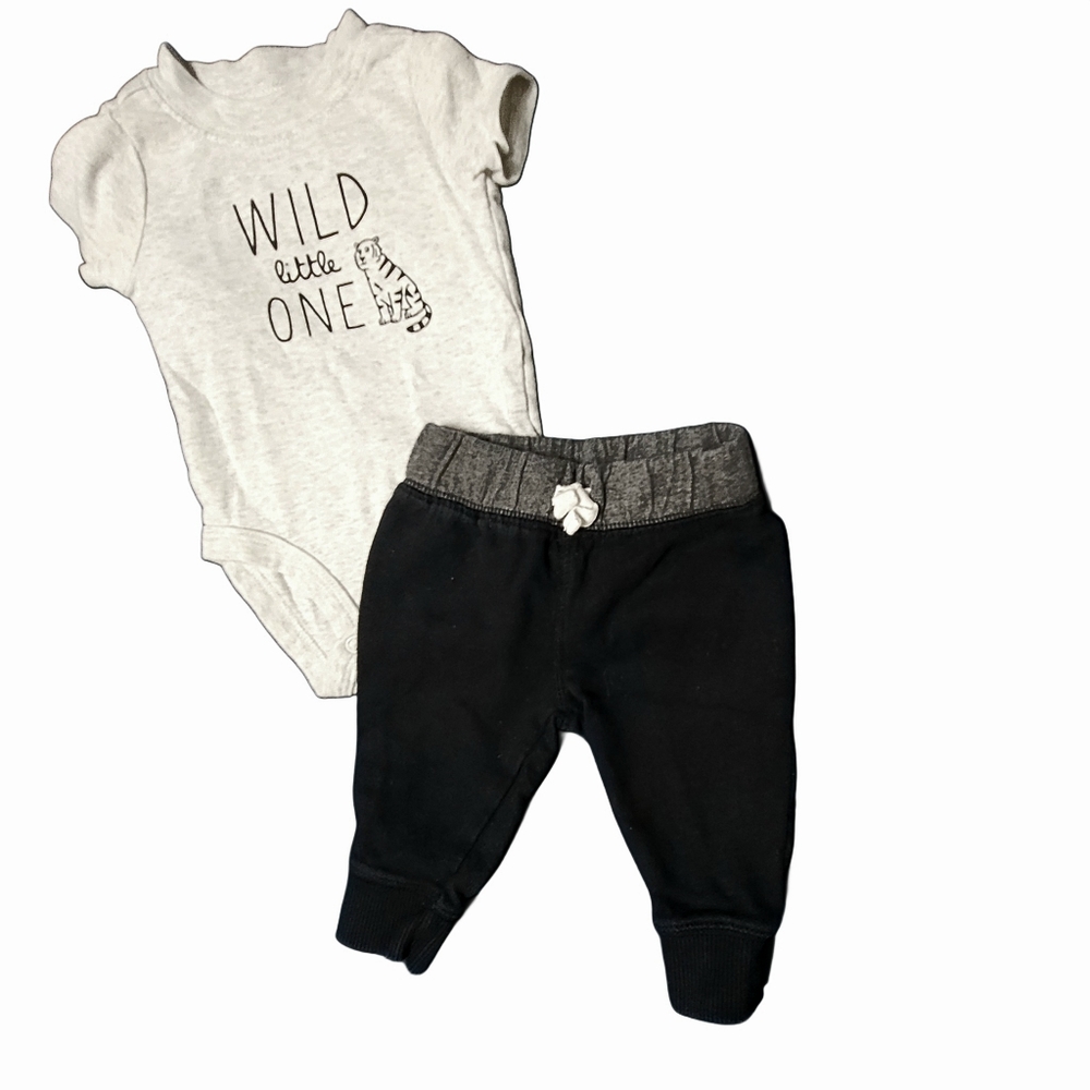 Carter's Baby 2 pc Cotton Outfit Set "Wild Little One" Zoo Animals sz 3 mos